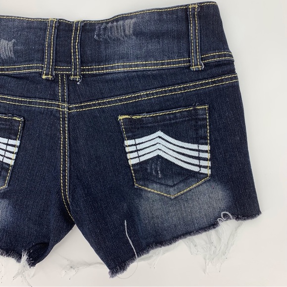 Rue 21 Dark Blue Wash Distressed Cut-Off Denim Shorts, 1/2 - Picture 9 of 16